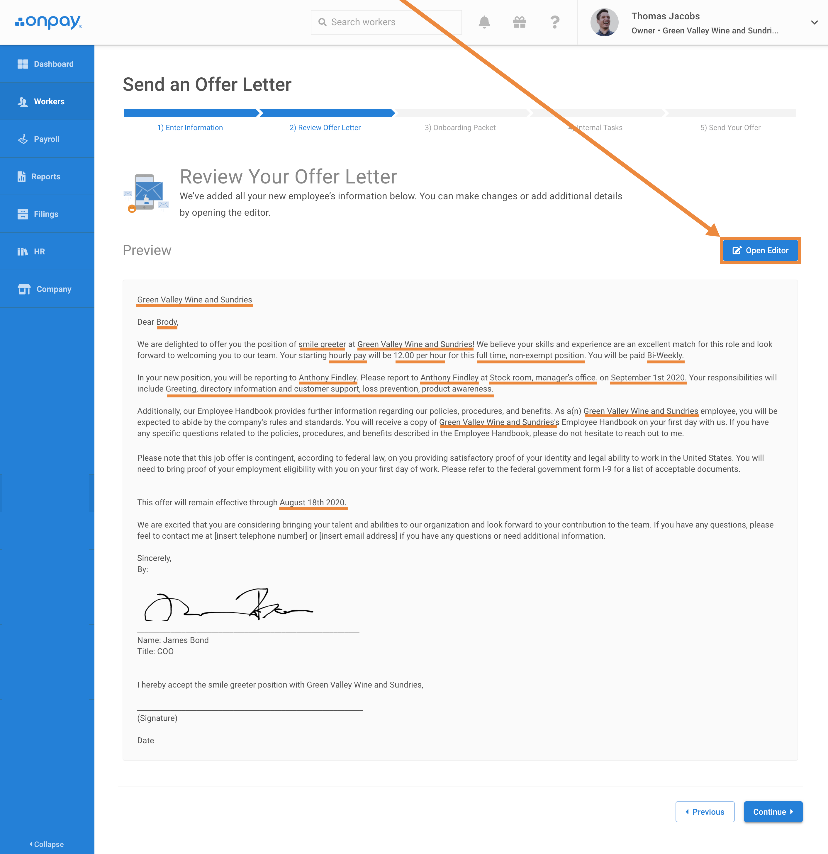 how to sign offer letter online